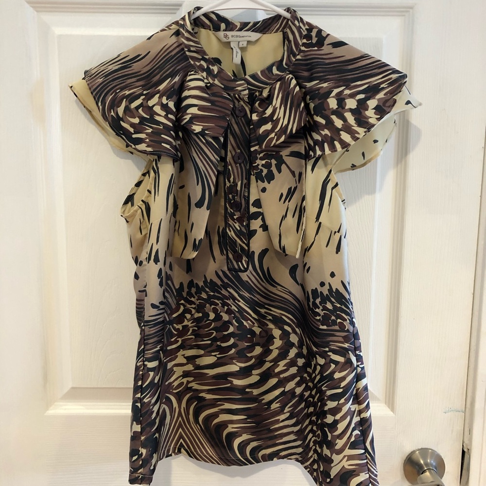 Bcbgeneration Black Brown Cream Patterned Blouse - image 2